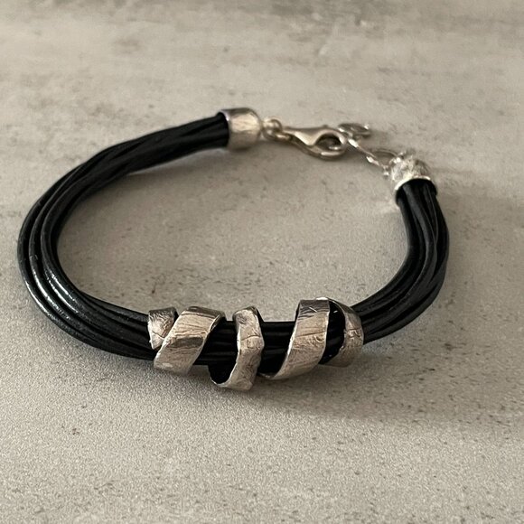 Vintage Silpada City Slicker Sterling Silver Black Leather Bracelet B3207 7.5-8" - Picture 8 of 8